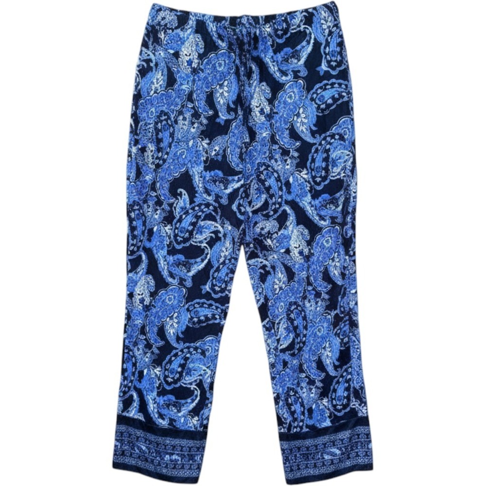 Liz Claiborne Woman Blue Paisley Print Elastic Waist Straight Leg Pants 1X